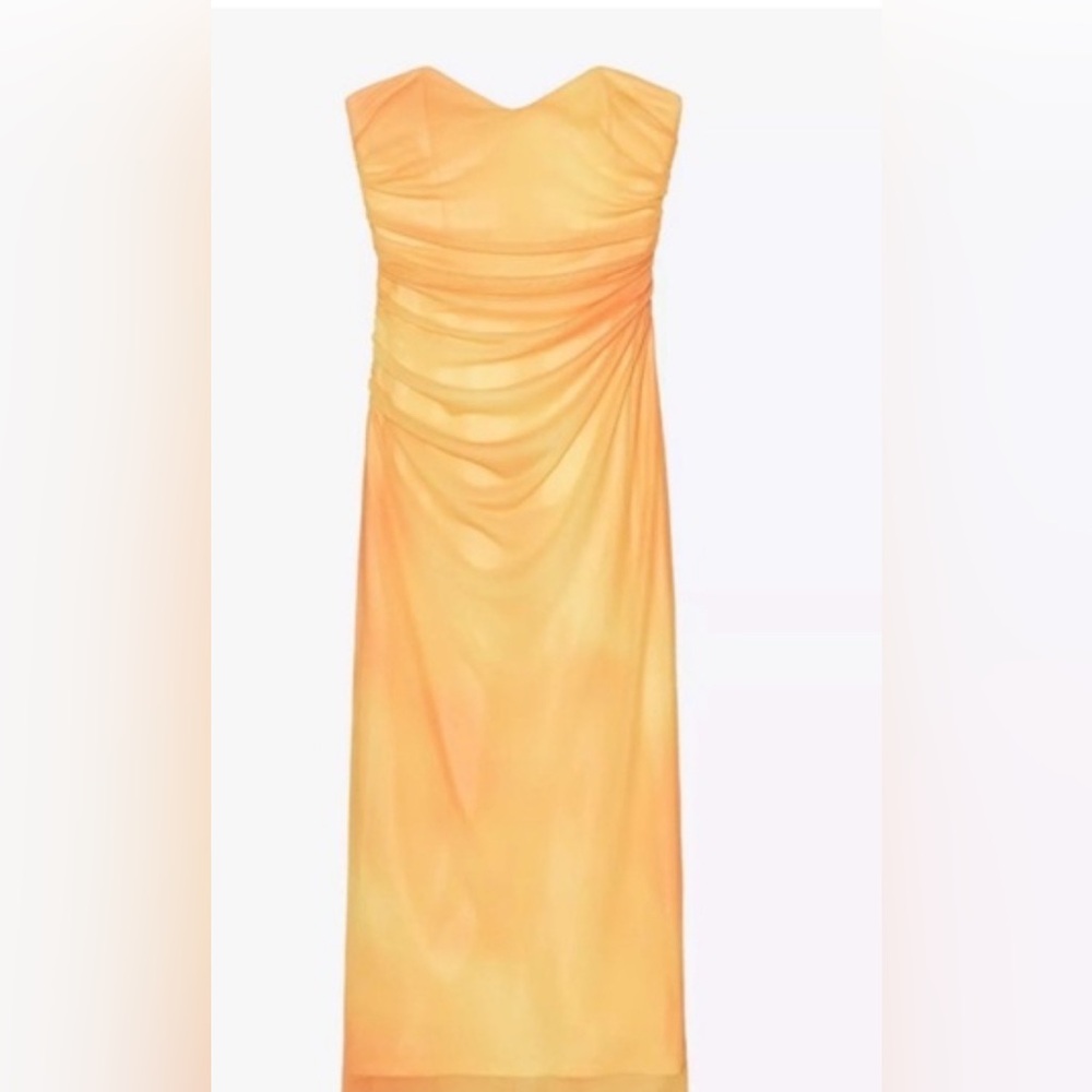 ZARA Strapless Tube Midi Dress – Yellow Ombré Tulle | Sz. XL | NEW | $59
